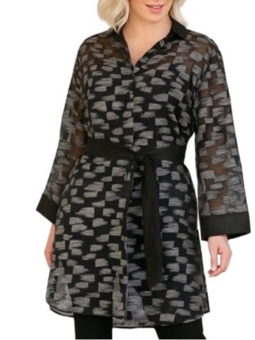 Lafayette 148 Stunning Sheer Jacquard Silk Wool Blend Belted Jacket Beautiful